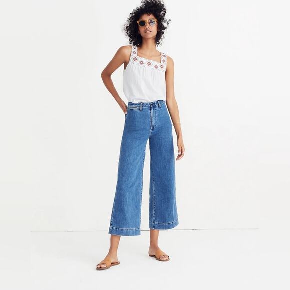 Madewell Denim - Madewell Emmett Wide-Leg Crop Jeans Rosalie Wash size 24 XS High Rise Denim Blue